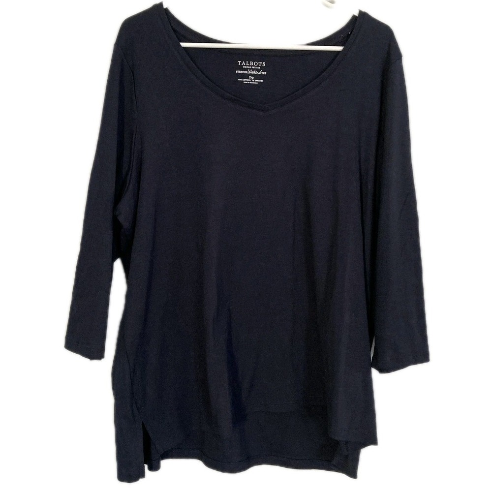 Talbots Shirt Women 3X Petite Navy Stretch Weekend Tee Scoop Neck 3/4 Sleeve